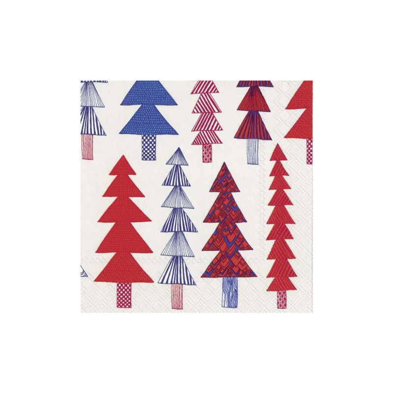 Marimekko Ihr KERST papieren cocktailservetten Kuusikossa blauw en rood, 25 x 25 cm, 20 stuks