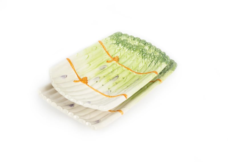 Aspergeschaal 2-delig uitlekschaal en onderbord groen