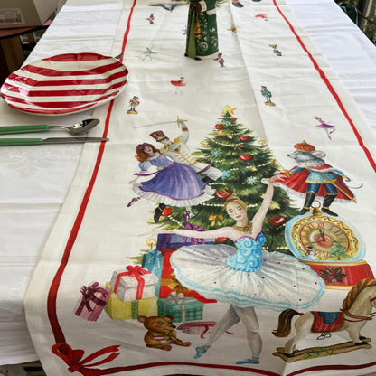 Kersttafelloper Notenkraker 45  x 170 op wit linnen