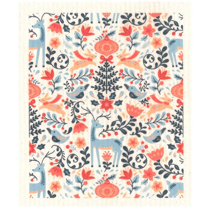 Vaatdoek Colorful Christmas folkloristisch kerstontwerp met vogeltjes, konijntjes en hertjes