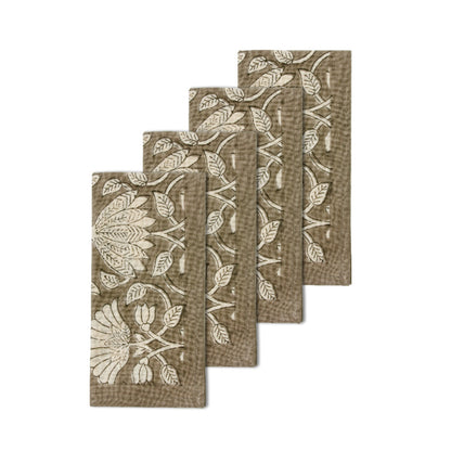 Bungalow blokprint servetten 45 x 45 cm Savannah Ash, set van 4 stuks
