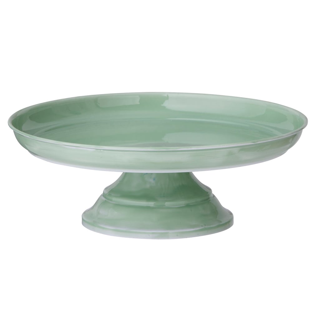 Bungalow zachtgroene emaille taartschaal op voet Alora seagrass Ø32 cm