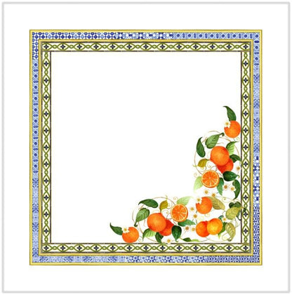 Set van 4 verschillende linnen servetten Amalfi met citroenen, sinaasappels en zonnebloemen