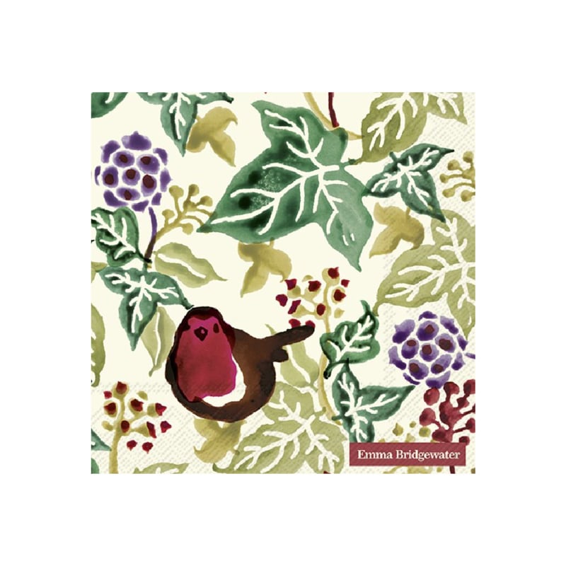 Ihr Emma Bridgewater papieren lunchservetten Christmas Ivy met roodborstje  | 33 x 33 cm, 20 stuks