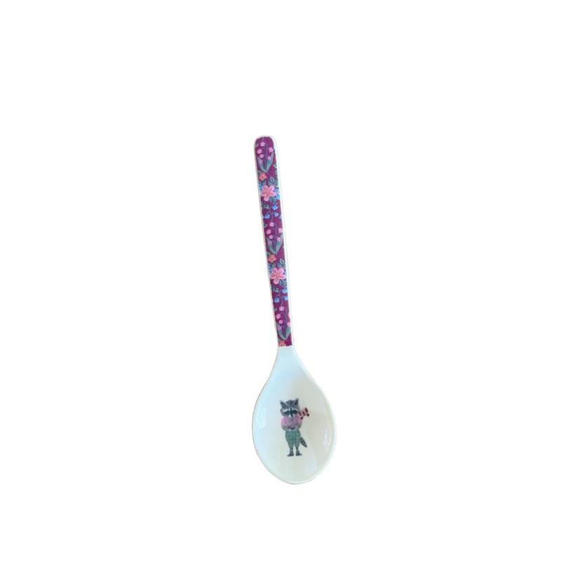 Rice * Nathalie Lété melamine lepeltje wasbeer, bordeaux met bloemetjes | 14 cm