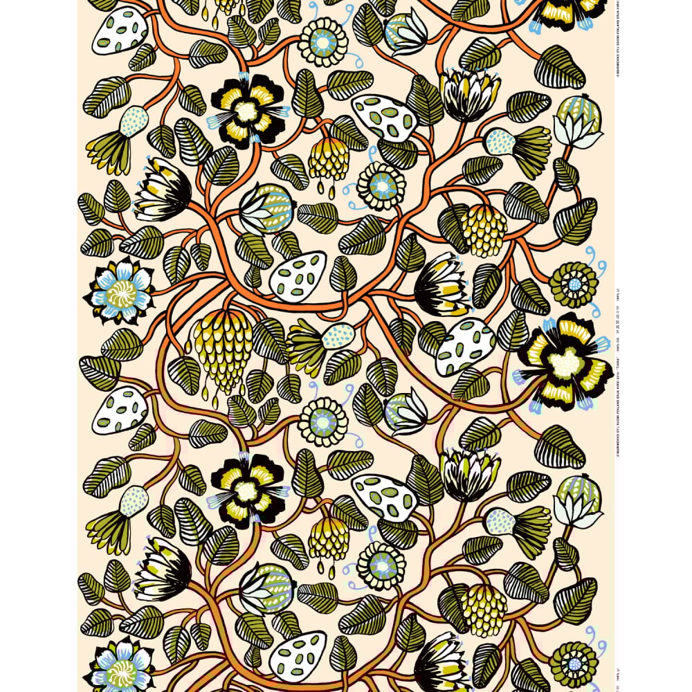 Marimekko Tiara canvas placemat met bloemenpatroon op lichtgele basis