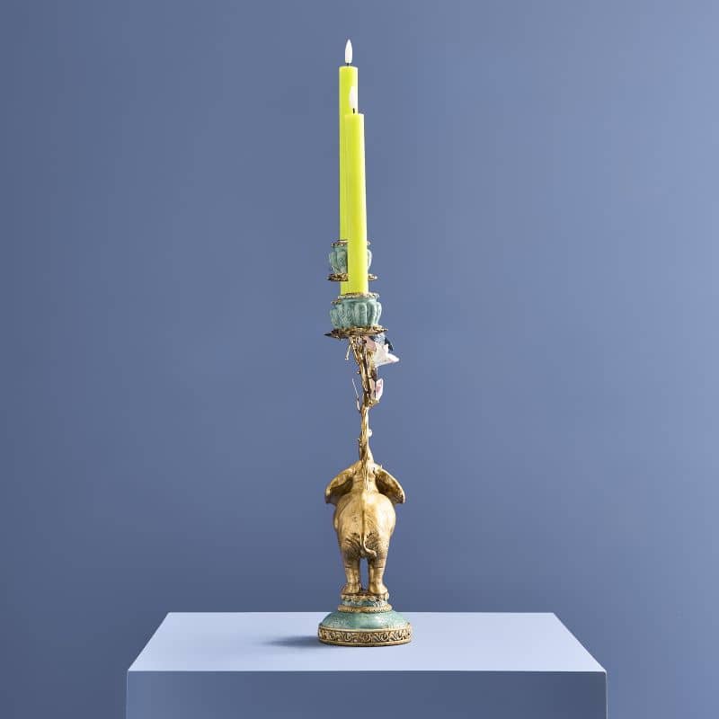 Kerzenständer Elefant gold und türkis, Kunstharz und Metall 28 x 11 x 46,5 cm