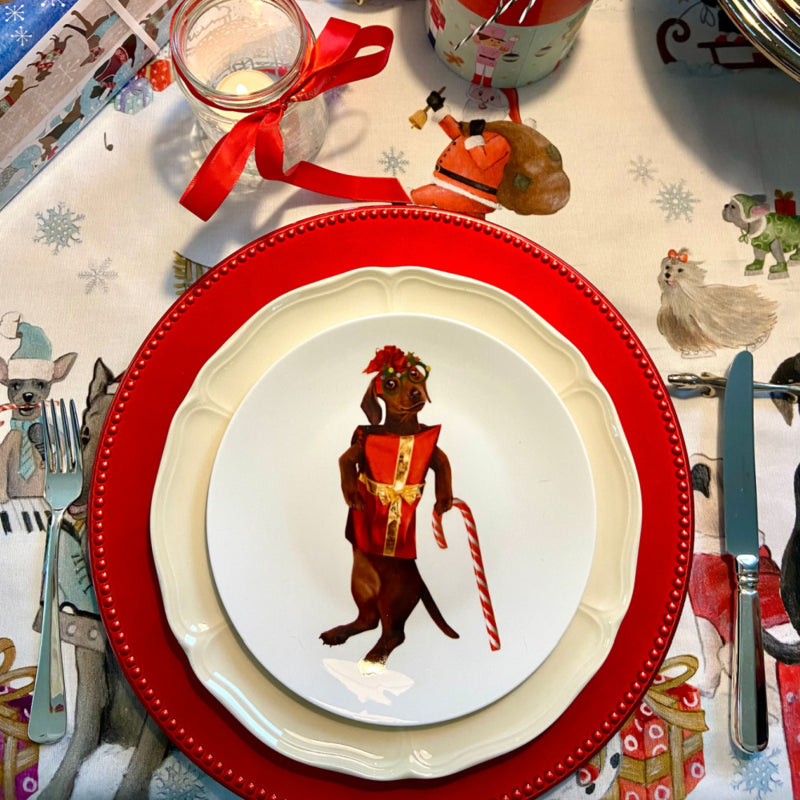 Bordy's It's a Wienerful Time ontbijtbordjes , set van 6 kerstige teckels Ø 20 cm