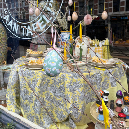 Eggy Geel Toile de Jouy tafelkleed met gele rand  | 170 x 260 cm