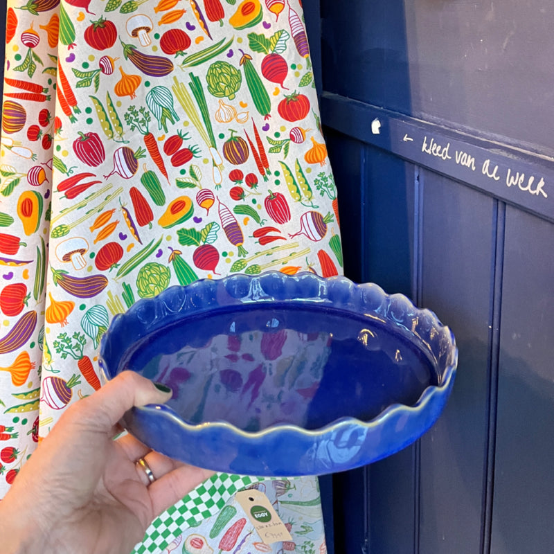 Gresnovo blauw ronde aardewerken taartvorm met gegolfde rand (marine) | Ø 27 cm