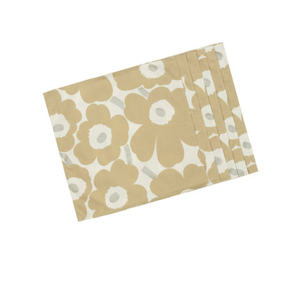 Marimekko Unikko Set mit 6 Baumwollservietten, Beige mit Silber, 43 x 43 cm