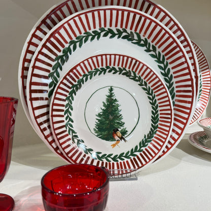 Set van 6 schaaltjes Rosso Natale met kerstboom en goudvink | Ø 16 cm