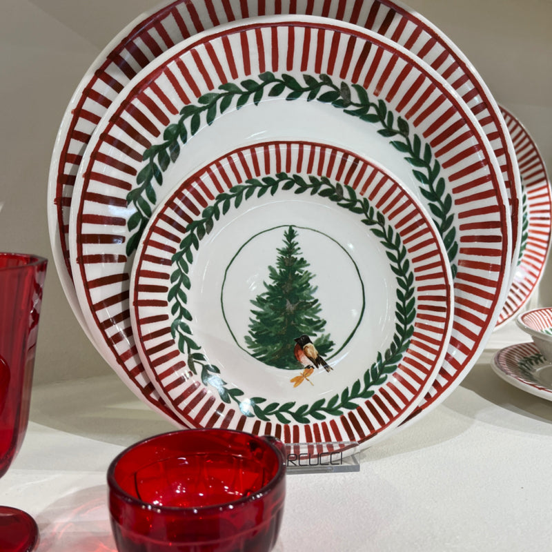 Set van 6 schaaltjes Rosso Natale met kerstboom en goudvink | Ø 16 cm