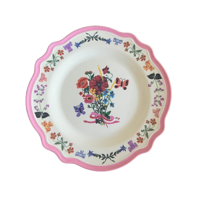 Rice * Nathalie Lété melamine dinerbord bloemen met roze rand | 27,5 cm