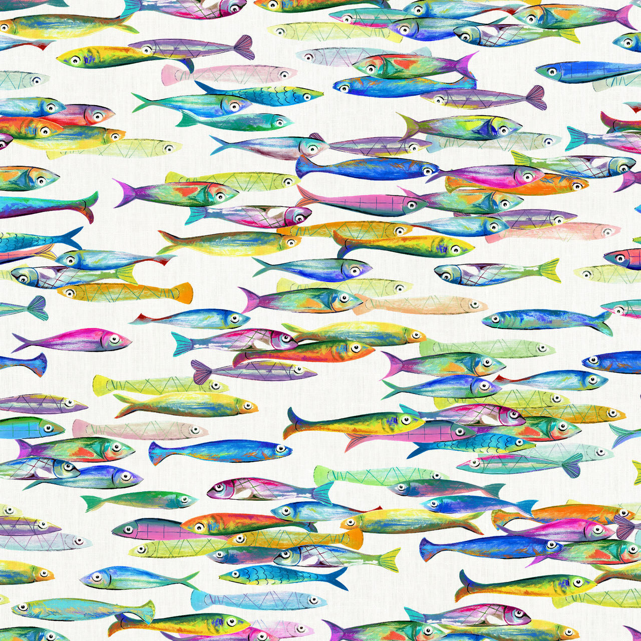 Gecoat katoenen tafelkleed Poisson Bleu 1,80 breed, kies je lengte (per 50 cm)