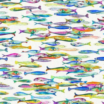 Gecoat katoenen tafelkleed Poisson Bleu 1,80 breed, kies je lengte (per 50 cm)