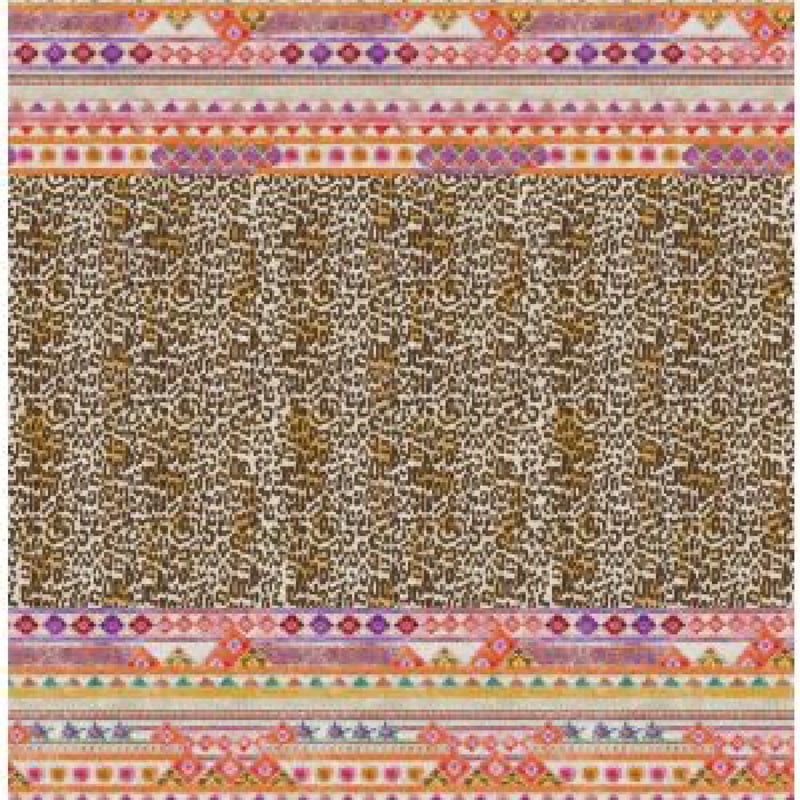 Tafelkleed / Sprei Jurta met panterprint, 2 randen van Azteken motieven in felle kleuren | kies uit 1 of 2-persoons