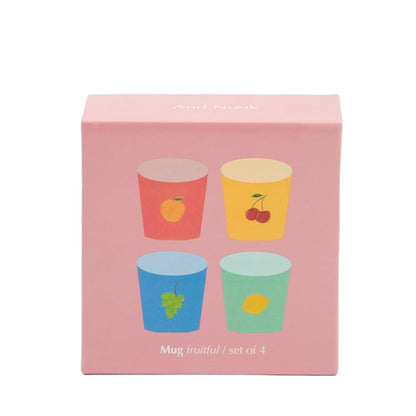 And Nook set van 4 gekleurde mokjes 'Fruitful' (perzik, citroen, kersen en druiven)