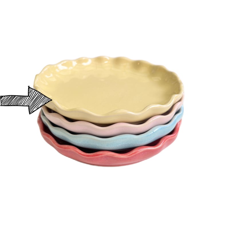 Gresnovo zacht geel klein bordje met geschubt randje (agua limon) | Ø13 cm