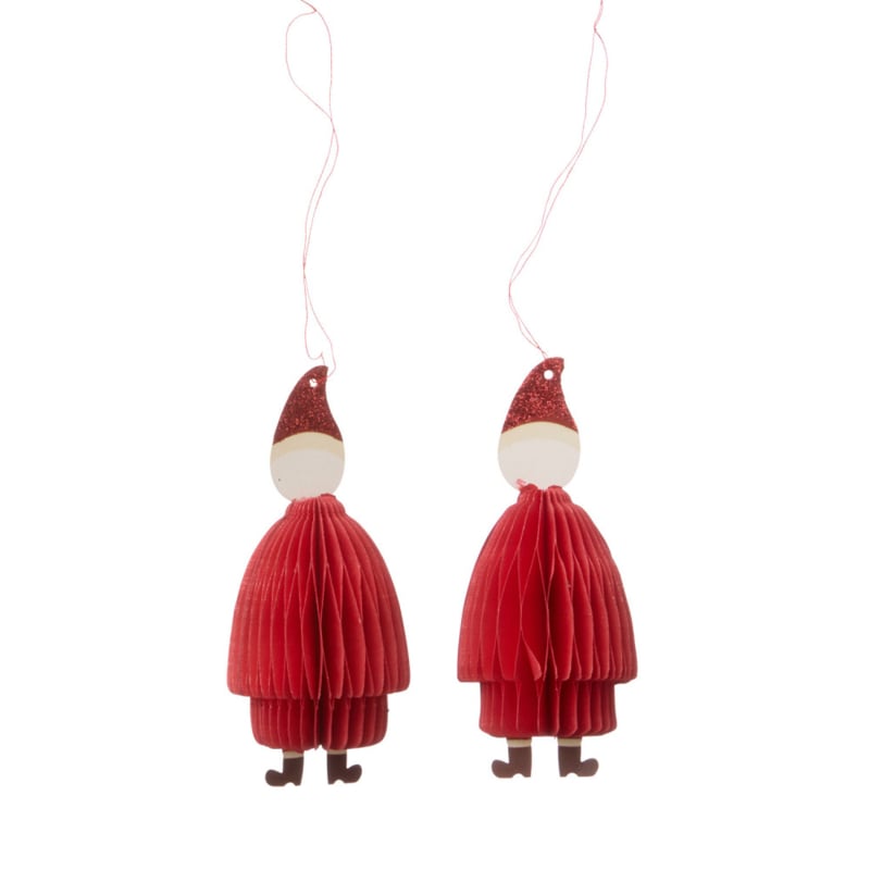 Bungalow KERST papieren honeycomb kerstmannetjes rood 2 stuks | 11 cm