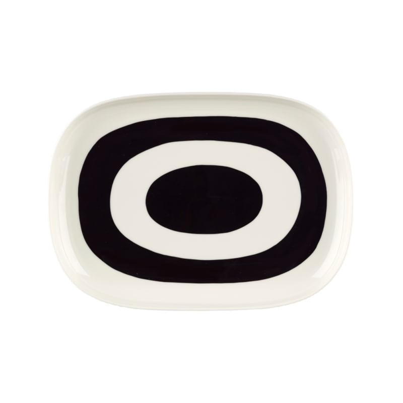 Marimekko Oiva Melooni lage serveerschaal wit met zwart 23 x 32 cm