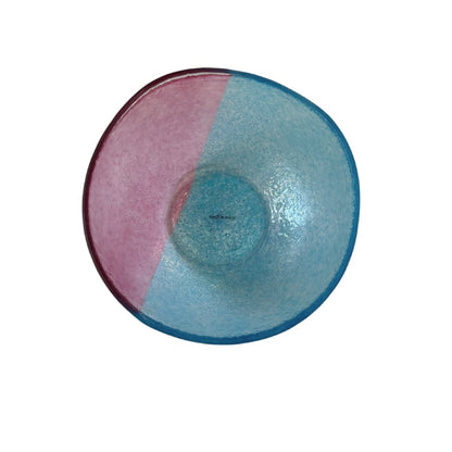 Glazen schaaltje rond. Half roze, half blauw | Ø16 x 6 cm