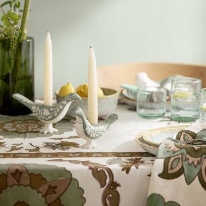 Bungalow blokprint tafelkleed katoen Nomad Sage in gebroken wit met groen, grijs en olijf | 150 x 250 cm