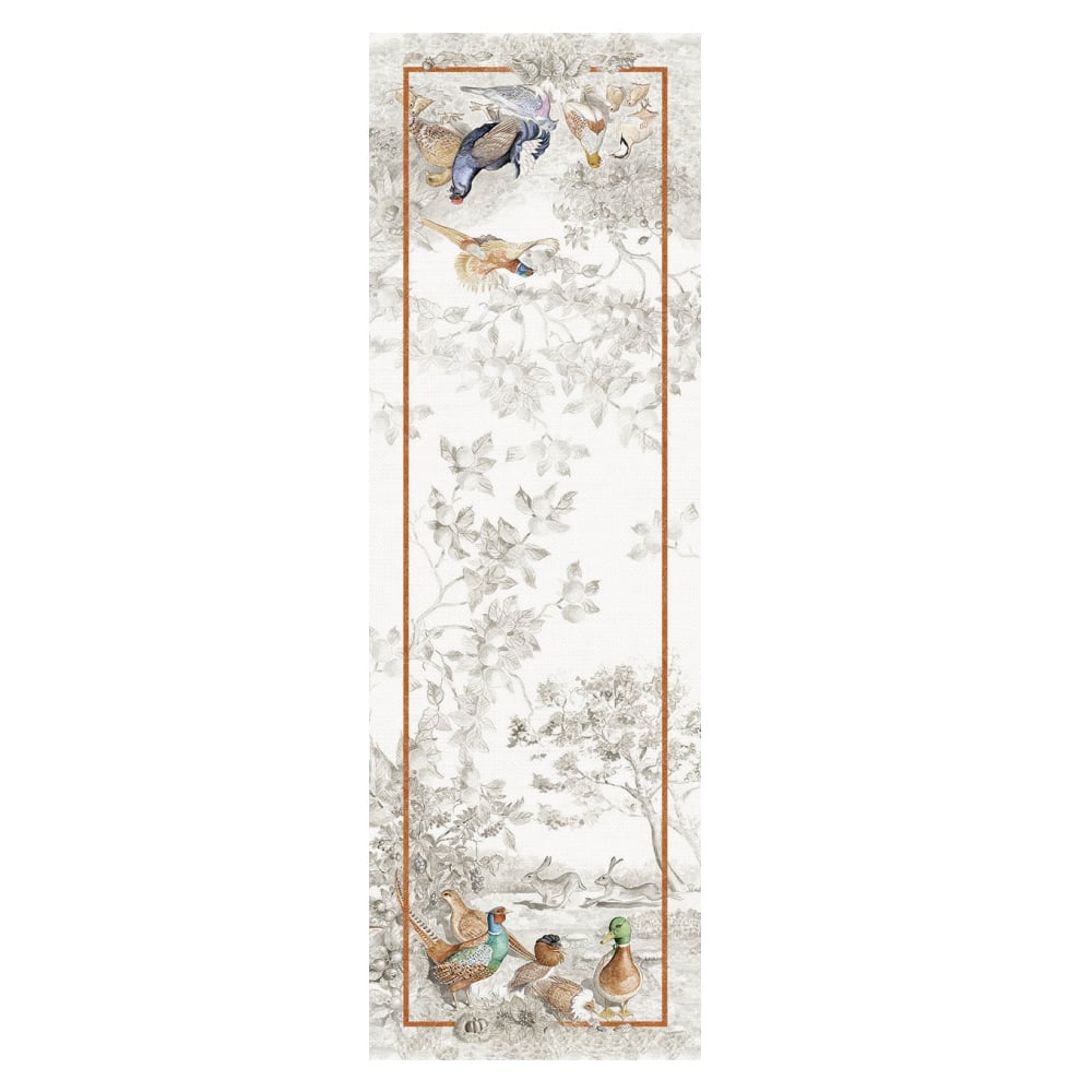 Tessitura Norma Linnen tafelloper en tafelkleden met reeën, korhoenders, hazen etc