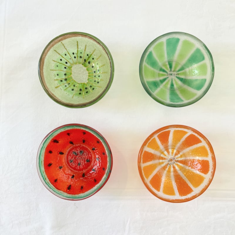 Glazen serveerschaaltje rond XS. Kies uit kiwi, limoen, watermeloen of sinaasappel