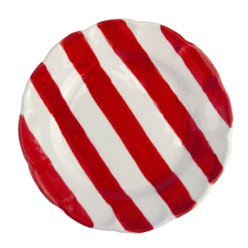 Arcucci Dolce Vita Nastro gestreepte ronde serveerschaal 36 cm in rood of groen