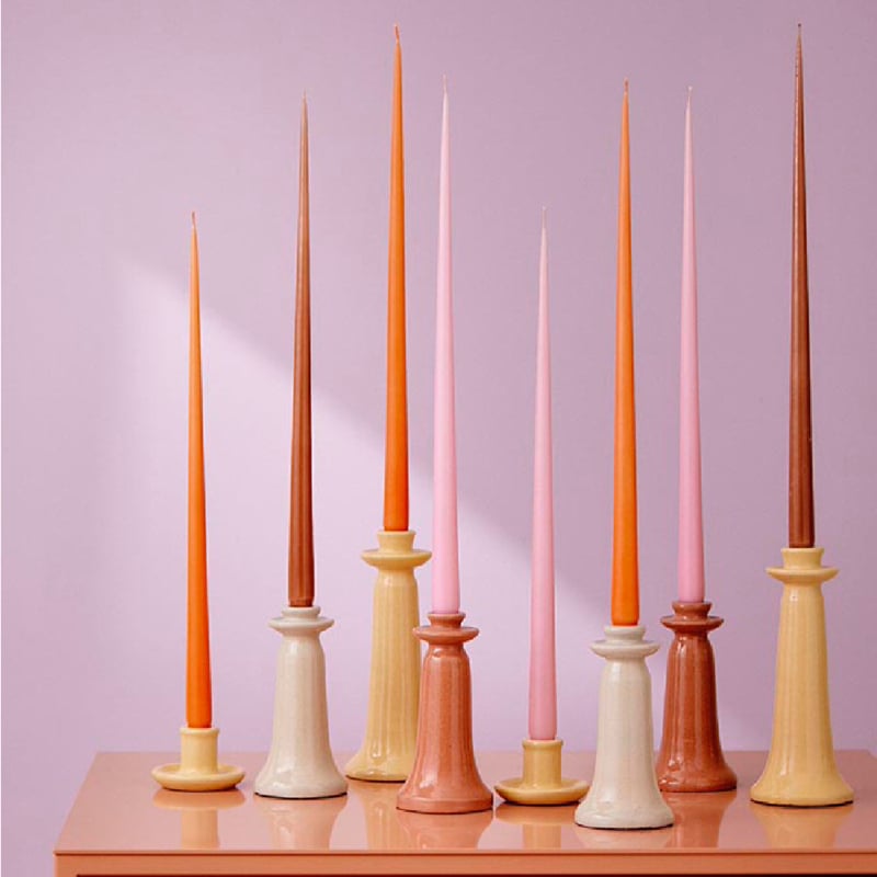 Bungalow kaarsenstandaard lichtgeel geglazuurd aardewerk Vital Straw M 25 cm