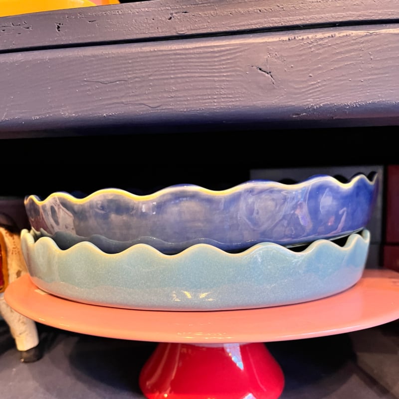 Gresnovo blauw ronde aardewerken taartvorm met gegolfde rand (marine) | Ø 27 cm