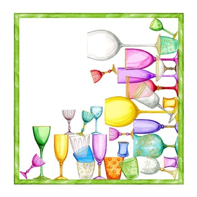 Linnen set van 4 verschillende servetten Cincin (Crystal) met gekleurde glazen