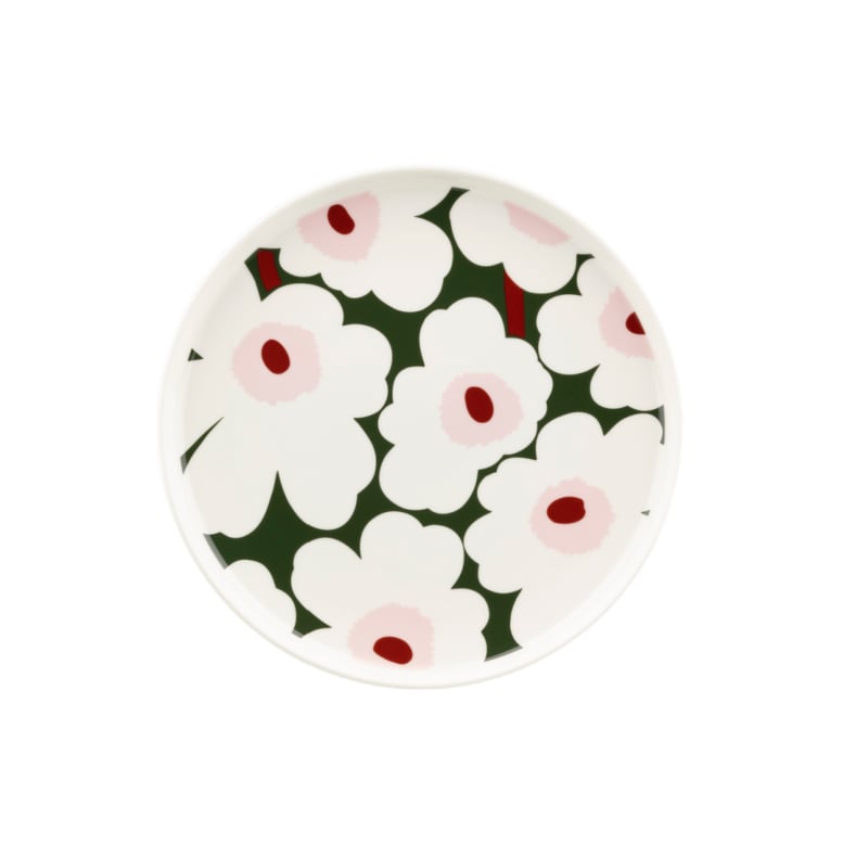 Marimekko Oiva dinerbord Unikko donkergroen, lichtroze en bordeaux | Ø 25 cm