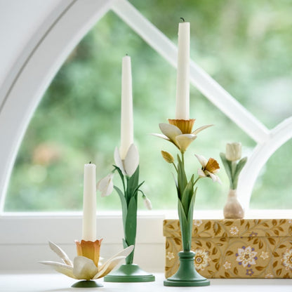 Bungalow kandelaar Narcis crème met geel en groen  | 7 cm hoog