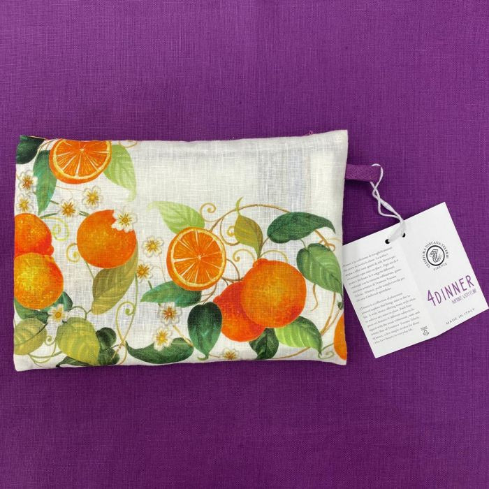 Set van 4 verschillende linnen servetten Amalfi met citroenen, sinaasappels en zonnebloemen