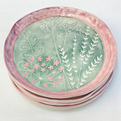 Duro Ceramics Bloom servies ontbijtbord groen roze (A) 24 cm