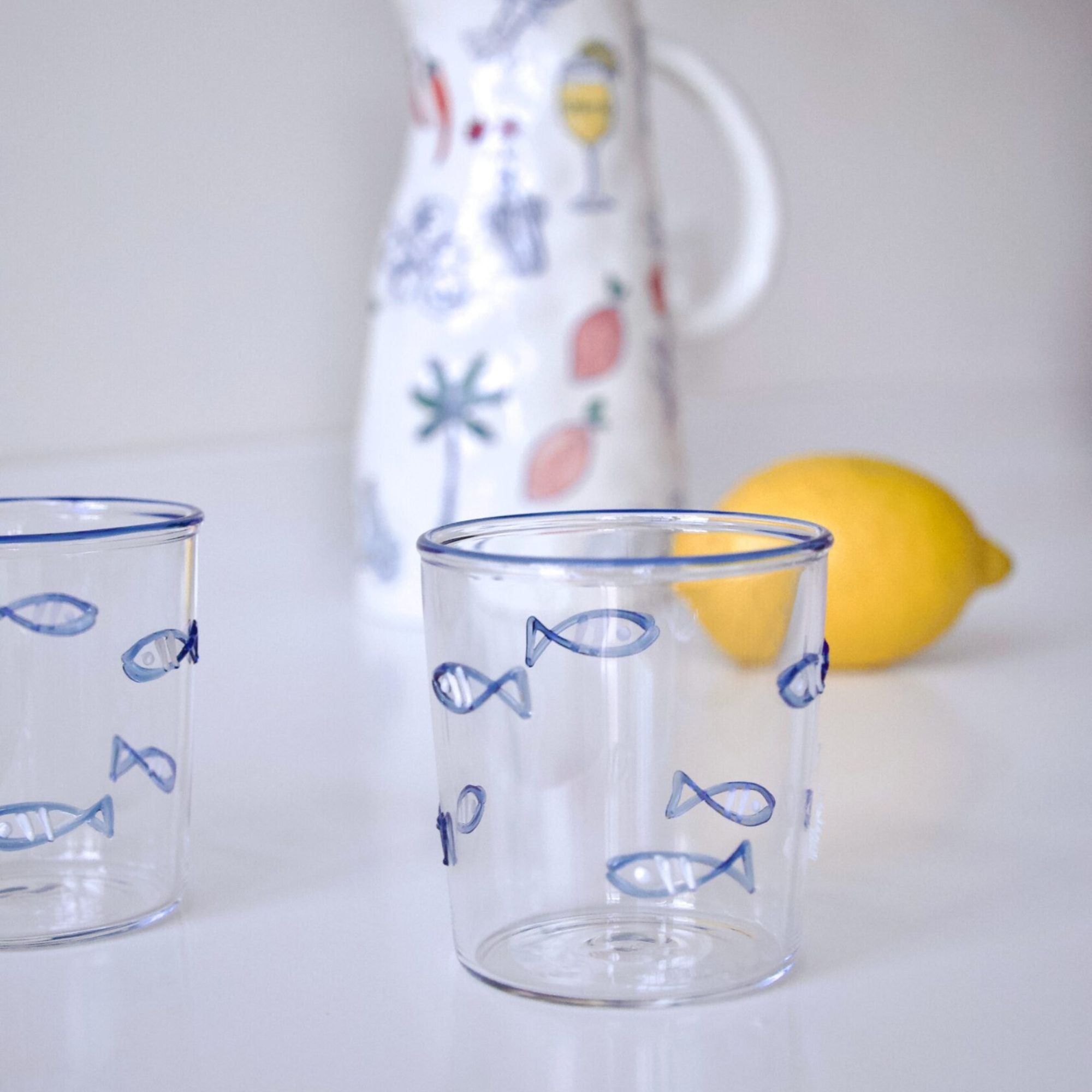 And Nook set van 2 glaasjes met blauwe visjes