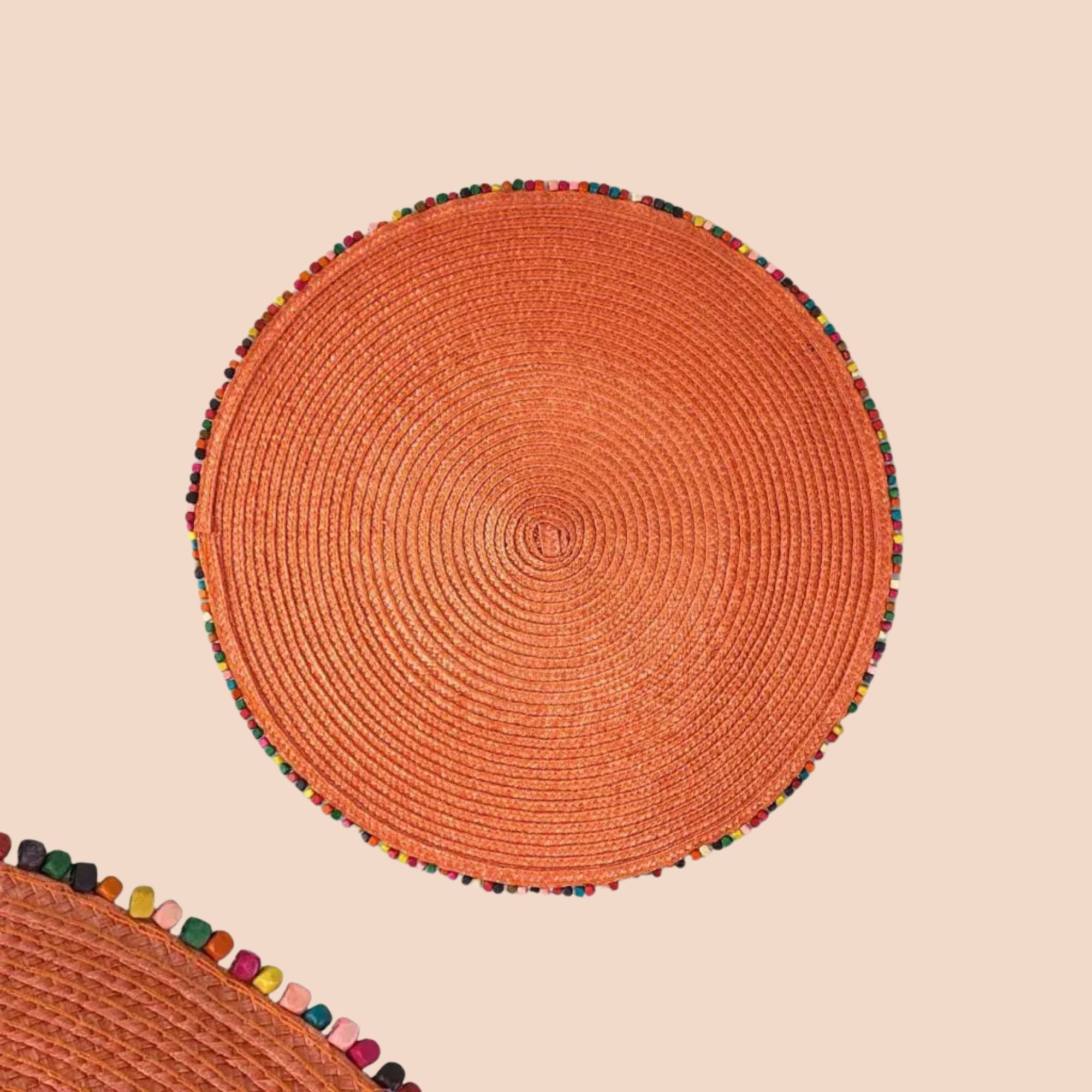 Arca ronde placemats met gekleurde kraaltjes, kies uit turquoise, geel, oranje, rood, zwart