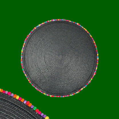 Arca ronde placemats met gekleurde kraaltjes, kies uit turquoise, geel, oranje, rood, zwart