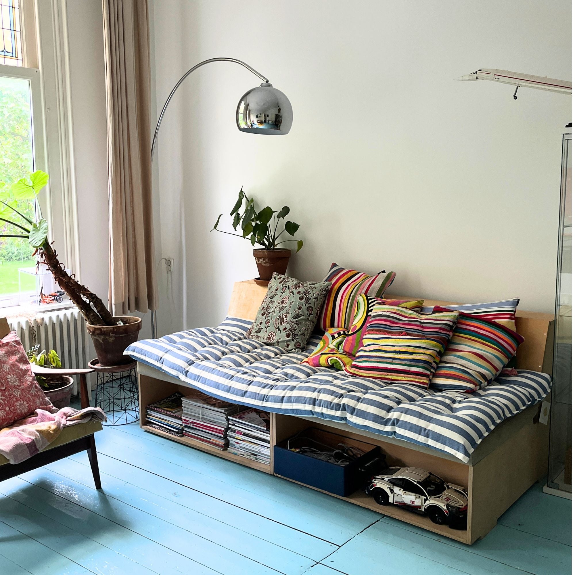 Bungalow blauw-wit gestreept matras Roma Azur | 85 x 200 x 7 cm