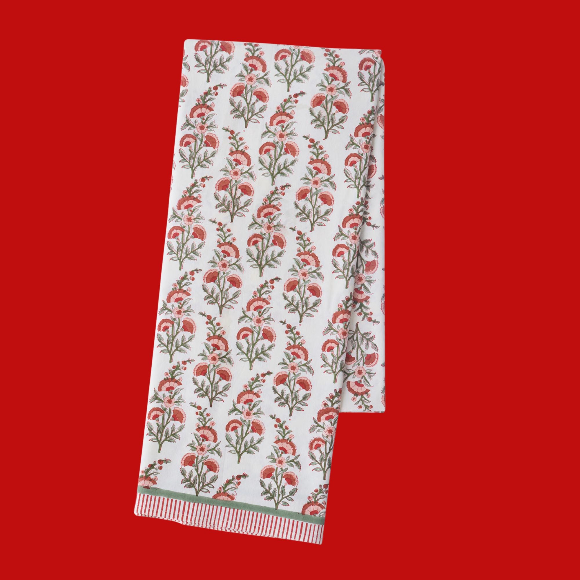 Bungalow Blokprint tafelkleed Calla Ruby met rood | 170 x350 cm