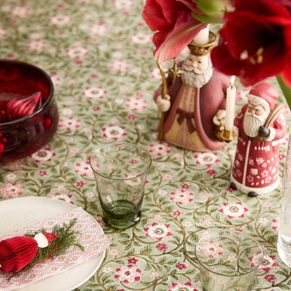 Bungalow Blokprint tafelkleed Roja Fern met groen, wit en rood | 170 x350 cm