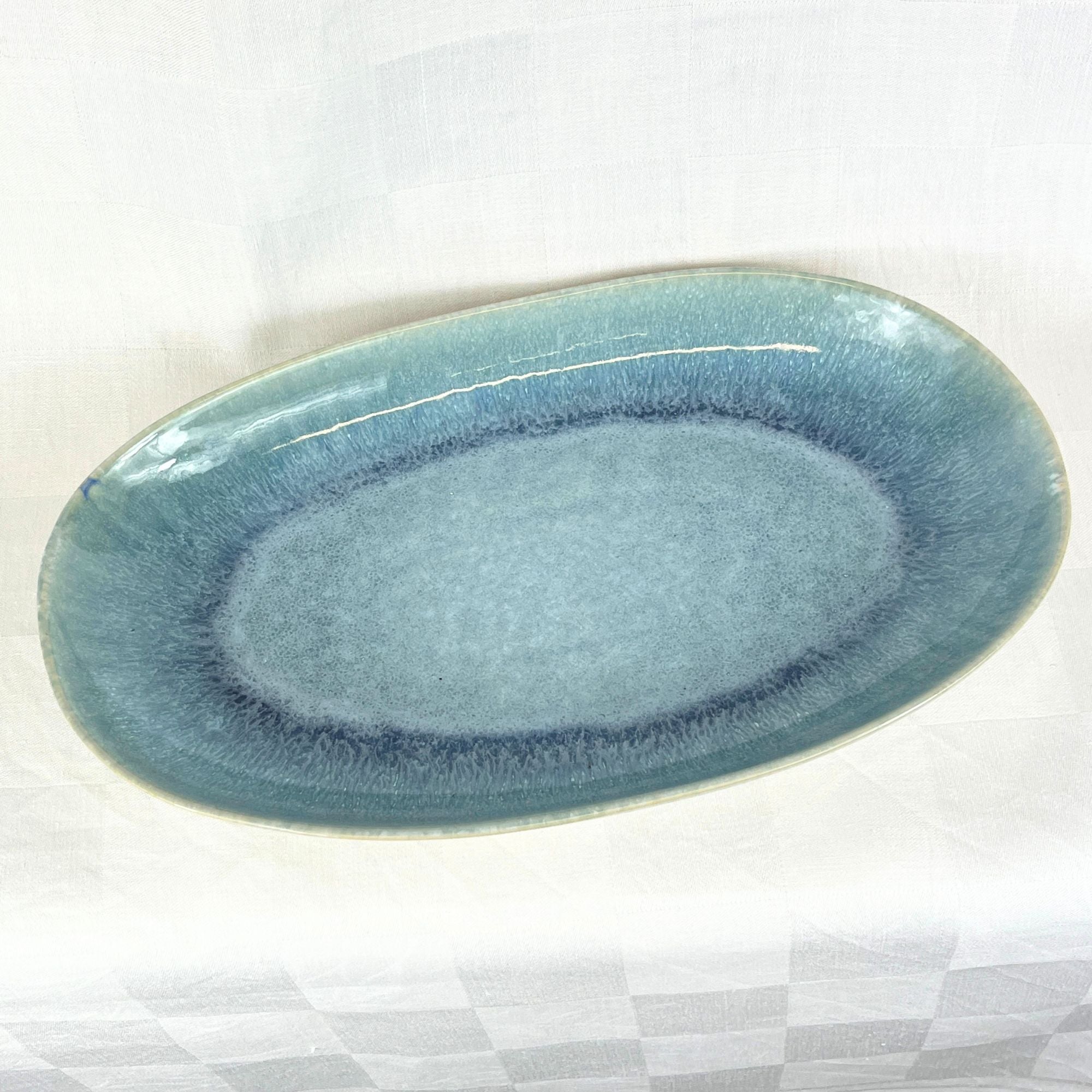 Bungalow flache ovale blaue Servierplatte Jazzy Atlantic 37 x 22 cm