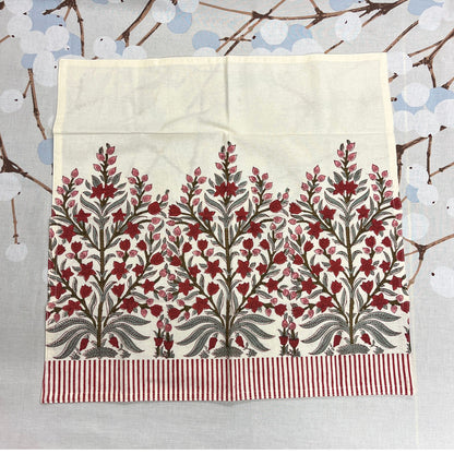 Bungalow rood gebloemd en gestreepte blokprint servetten Jasmine scarlet, 4 stuks | 45 x 45 cm