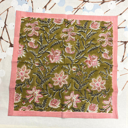 Bungalow katoenen servet 45 x 45 cm Monsoon Olive, set van 4 stuks