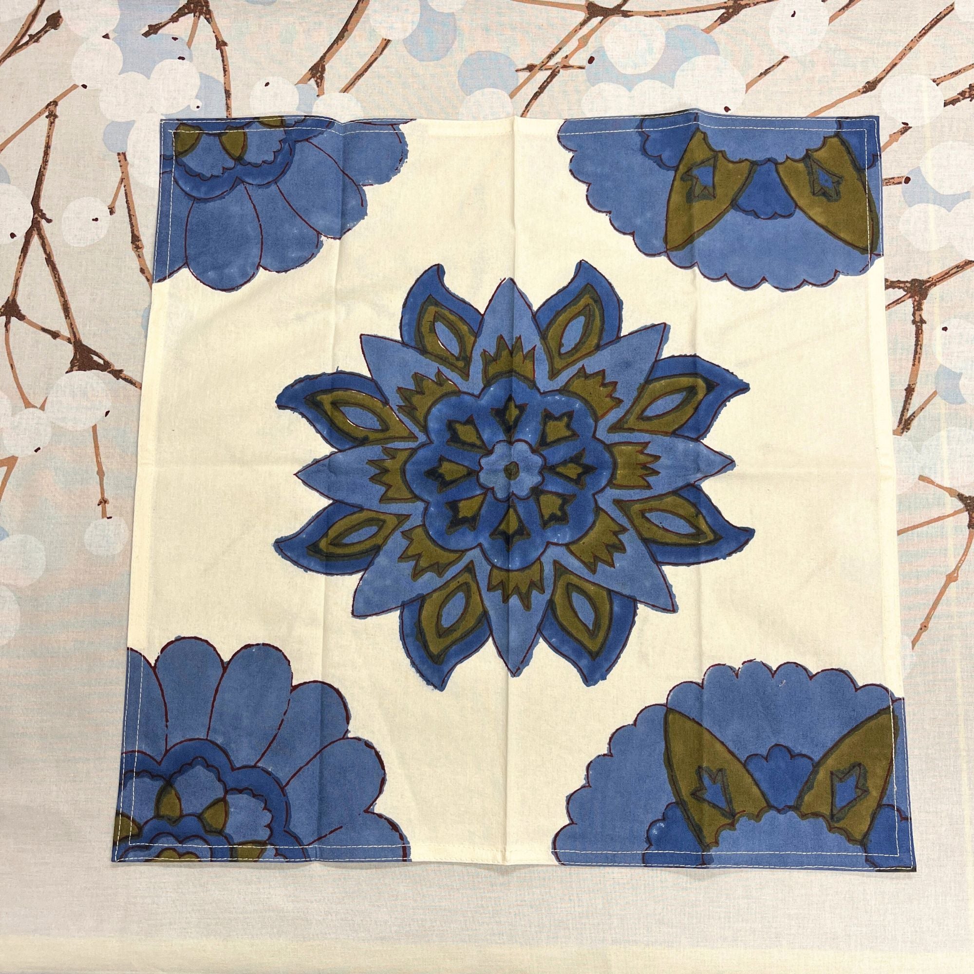 Bungalow Nomad Indigo katoenen servetten 45 x 45 cm, set van 4 stuks