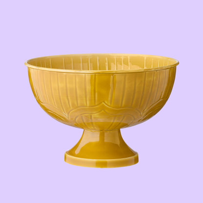 Bungalow gele emaille schaal op voet of koeler Alora Honey | Ø 30 cm, 20 cm hoog