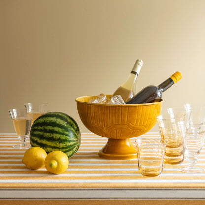 Bungalow gele emaille schaal op voet of koeler Alora Honey | Ø 30 cm, 20 cm hoog