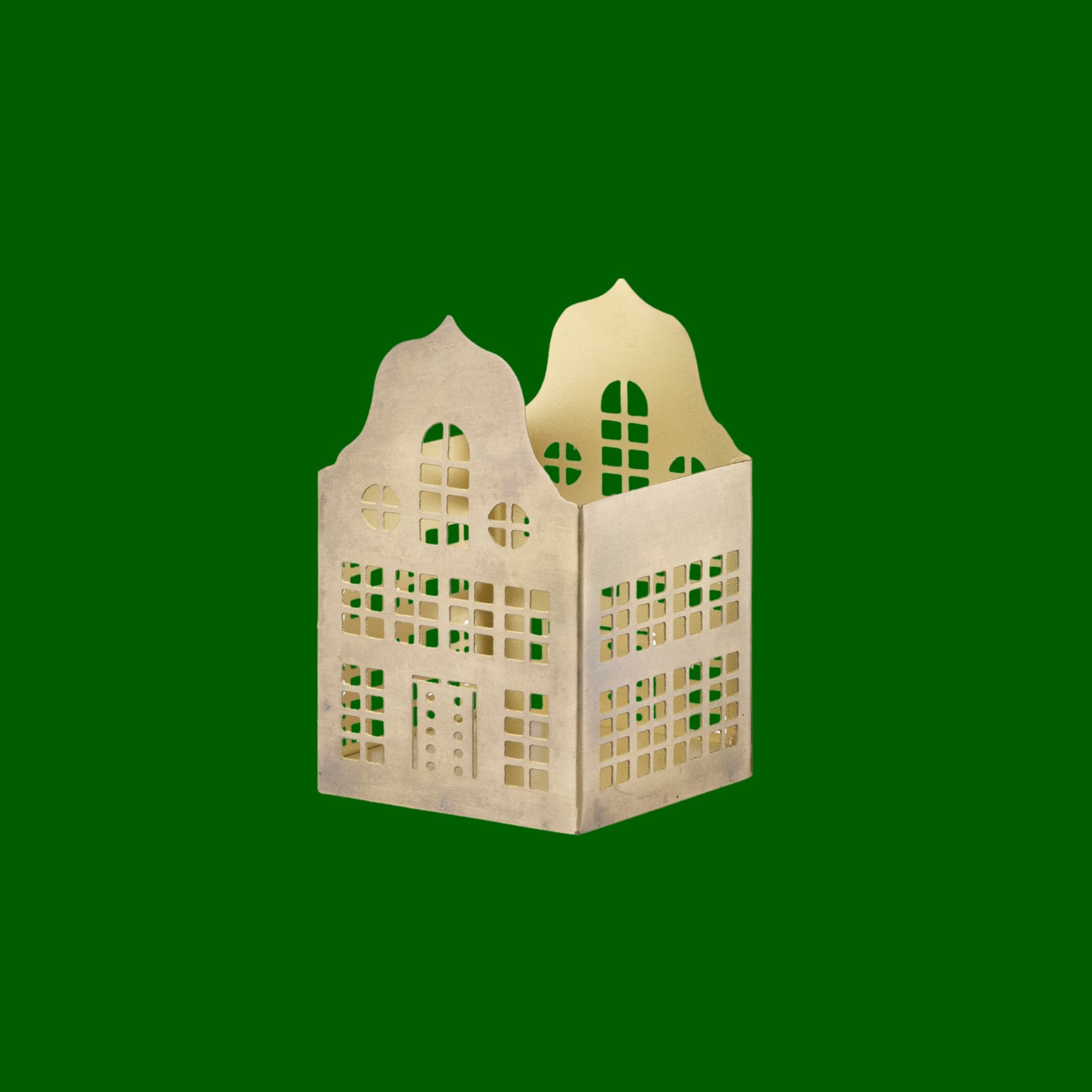 Bungalow KERST 'Brownstone' huisje voor waxinelichtje | 13 cm hoog